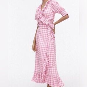 NWT J.Crew Pink Gingham Ruffle Wrap Midi Skirt Size XL